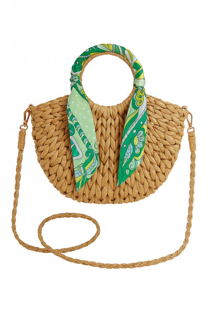 Damen Strohtasche Boho – Schultertasche & Crossbody mit Tuch | Sommer Tasche Urlaub