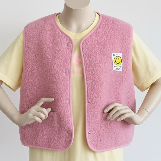 Rosa Teddy-Weste mit Smiley-Patch