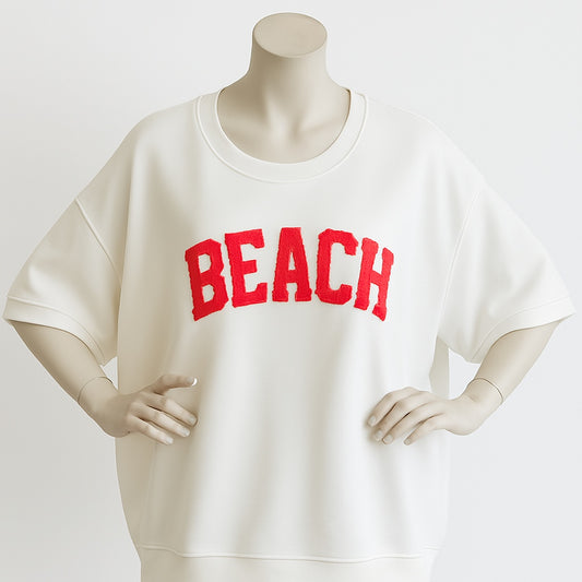 "BEACH" Sweatshirt Kurzarm Weiss