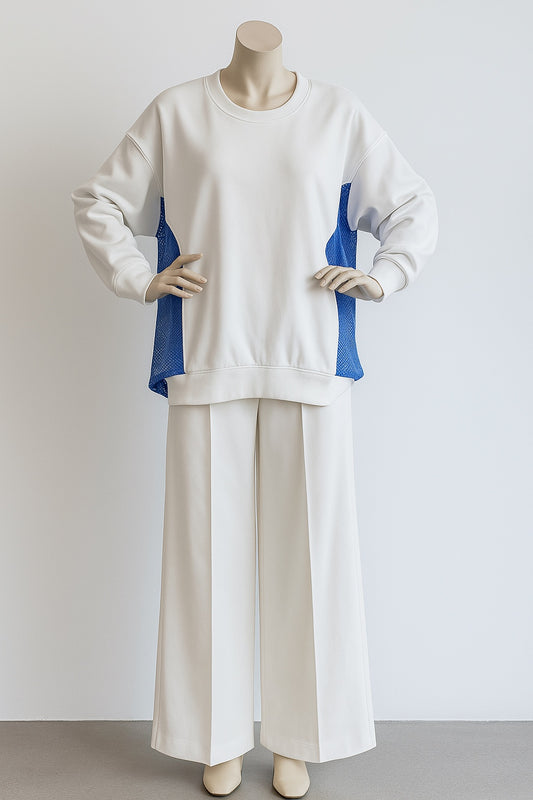 Zweiteiler Hose und Pullover/Bluse Weiss-Blau
