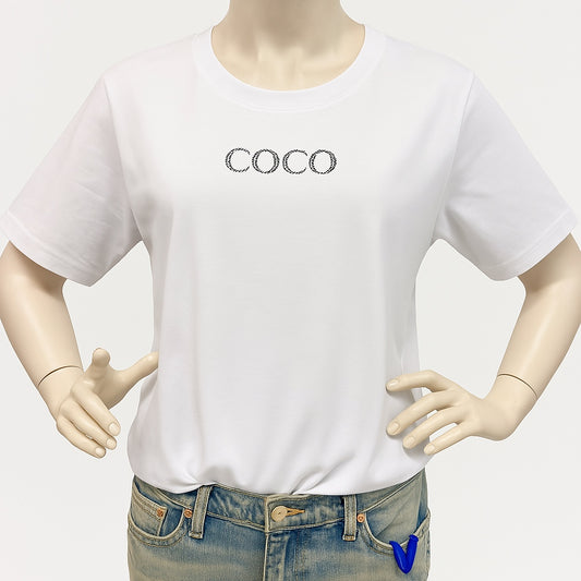 Weißes T-Shirt 'Coco' mit hellen Glitzersteinen