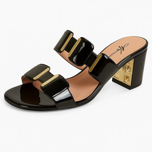 Elegante Schwarze Sandalen mit Goldakzenten