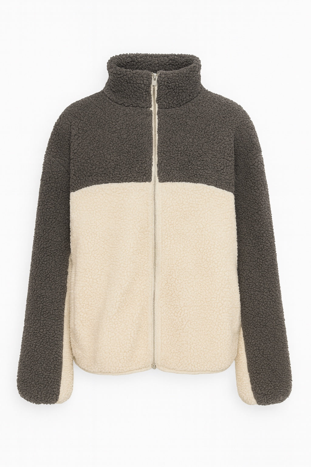 Teddy-Fleece Jacke – Grau/Weiss