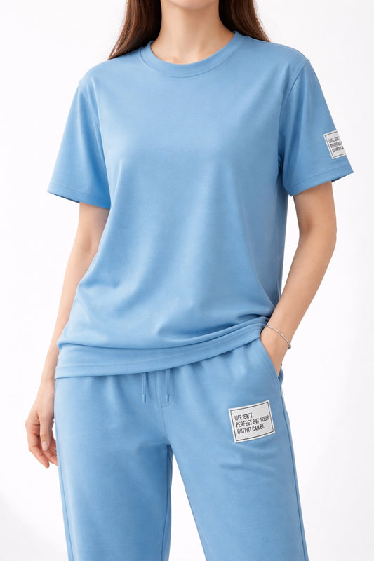 Damen Zweiteiler in Blau - Set aus Hose und Thsirt 38-42+
