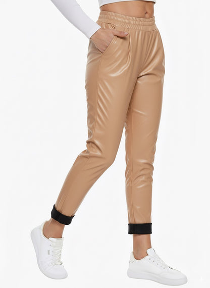 Damenlegginghose Lederimitathose leicht gefüttert