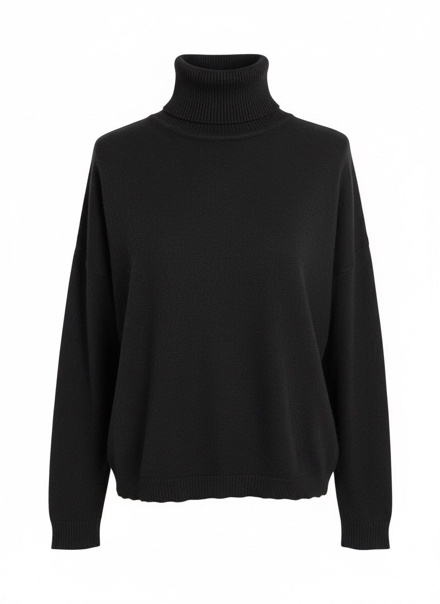 Basic Schwarz Kaschmir Rollkragenpullover