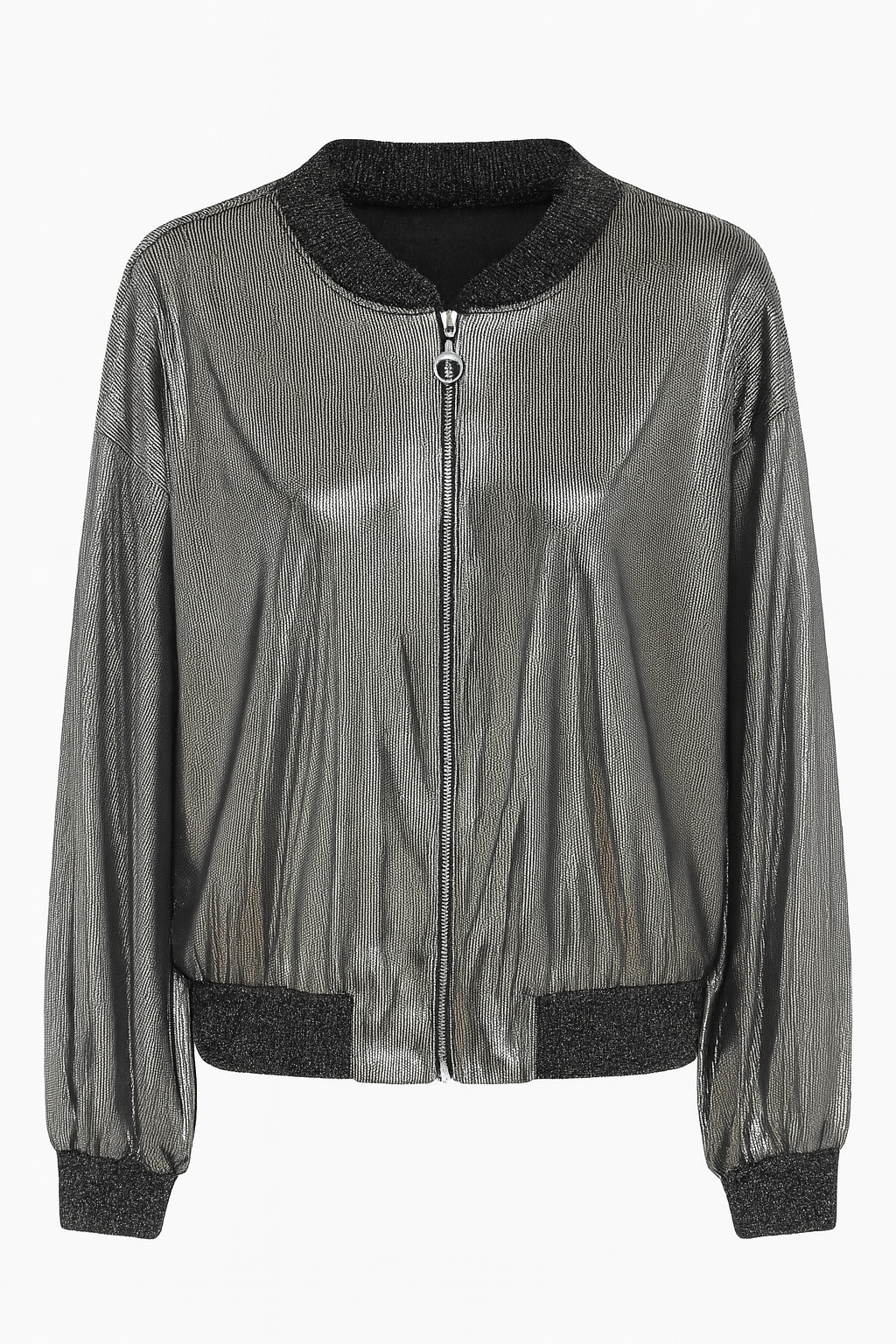 Silberne Pailletten-Bomberjacke – Glam &amp; Smart