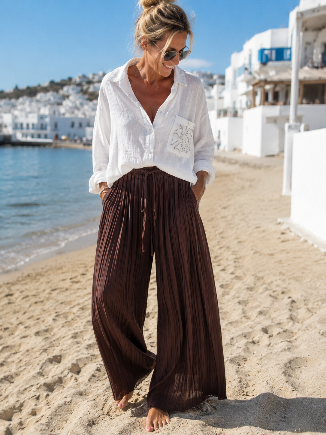 Plisseehose Damen Bordeaux & Schokobraun & Schwarz | Weite Hose mit Gummibund | Boutique in Heaven 38-42