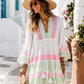 Boho Tunic Dress White – Midi Dress with Embroidery & Sequins | Women's Summer Dress (36–40)