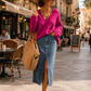 💖 Fuchsia Luxury Knit – Kuschelpullover mit V-Ausschnitt (38-42)