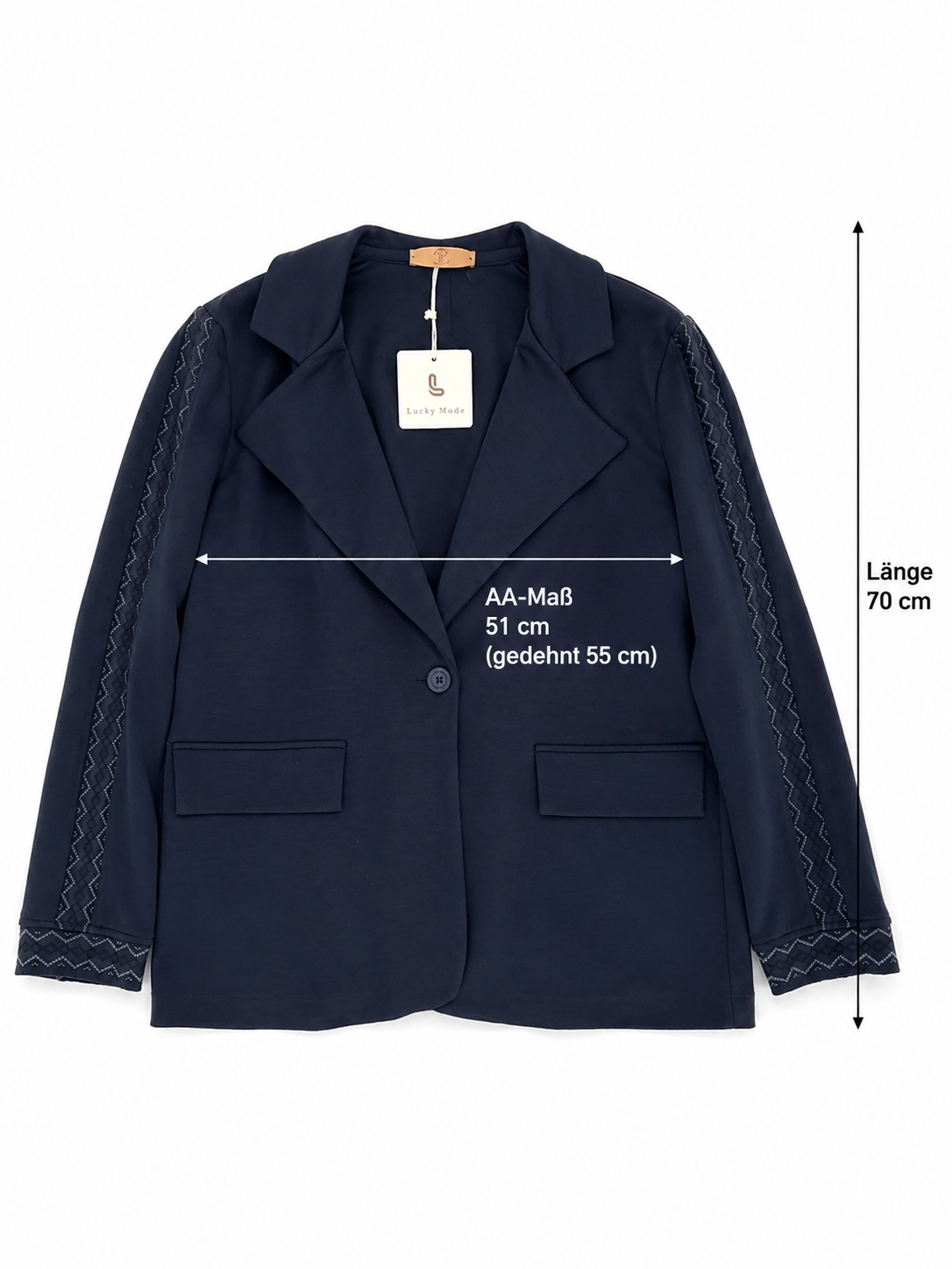 Navy Blazer Damen – Eleganter Stretch Blazer mit Musterdetails & One-Button-Style 38-40