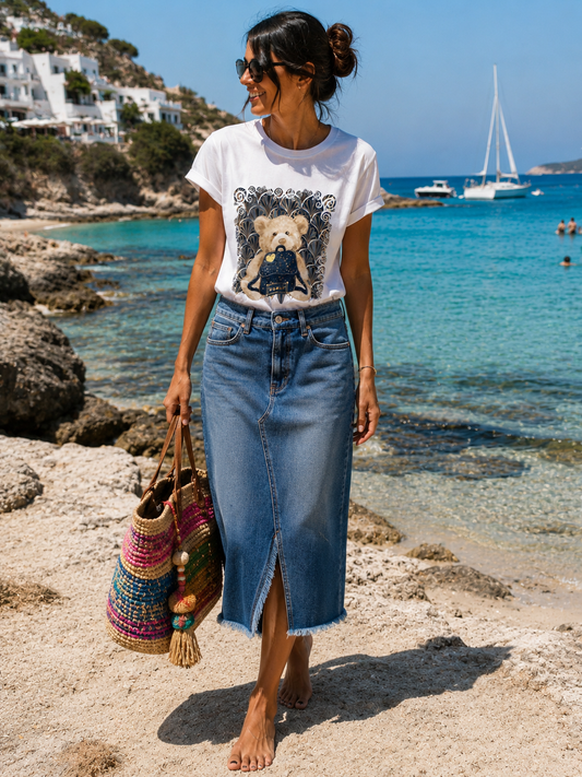 👑 Teddy Glam Luxury Shirt – Exklusiver Goldprint mit Teddy & Designer-Bag | 38–42 👑