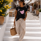 Damen T-Shirt Pink Teddy Heart – Baumwollshirt mit Strasssteinen Schwarz | 36–42