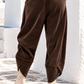 Damen Cordoptik Hose mit Gummibund, Seitentaschen und schrägem Beinabschluss – Einheitsgröße 38–44 – Beige, Schwarz, Goldbraun, Dunkelbraun