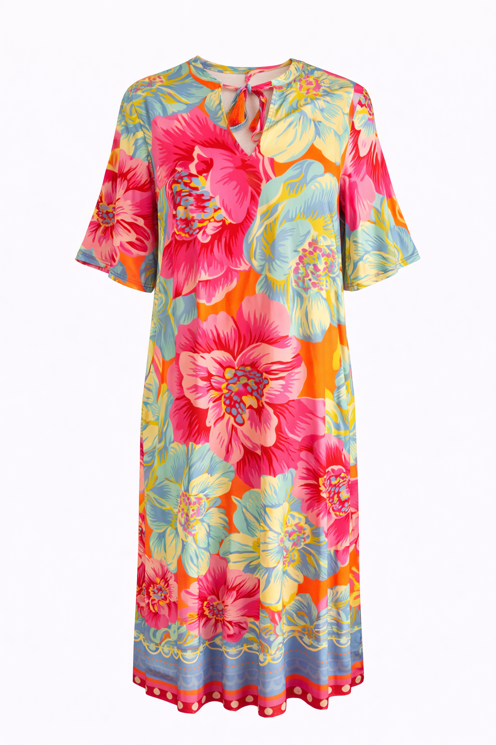 Yippie Hippie Sommerkleid Damen – Maxikleid aus Viskose mit Blumenprint