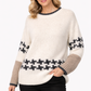 Yippie Hippie Damen Strickpullover Norweger Muster – Alpaka Strickpullover Weiss