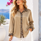 Leo Satinbluse Beige-Gold – 100% Viskose Bluse mit Leo-Kragen | Oversize 38–42