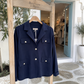 ESIVID Damen Blazer Navy – Eleganter Stretch Blazer mit Silberknöpfen | XL (42)