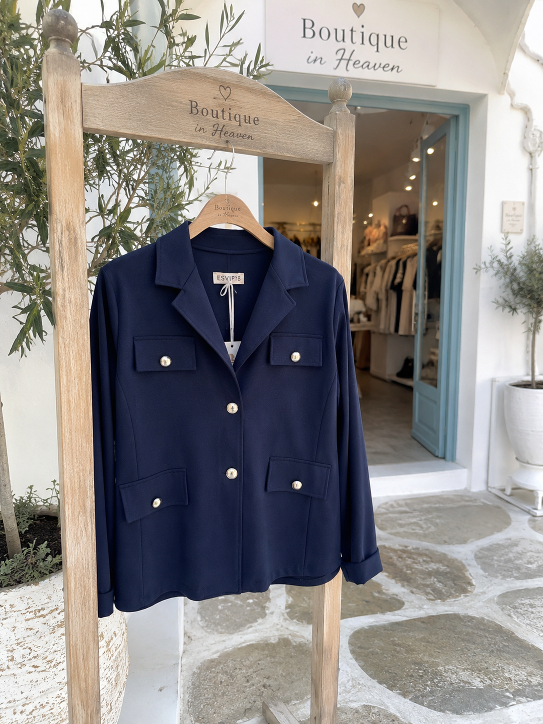ESIVID Damen Blazer Navy – Eleganter Stretch Blazer mit Silberknöpfen | XL (42)