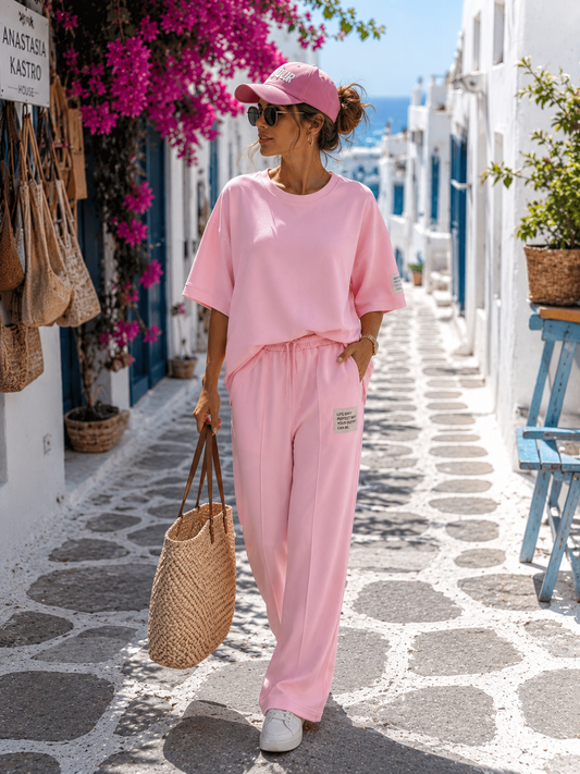Rosa Viskose-Zweiteiler „Pink Paradise“ – Oversize Shirt & Palazzo-Hose 38-42