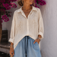 ✨ Luxury Linen-Silk Blouse "Ibiza Elegance" – Exquisite Embroidery in Sand | Oversize 38–44