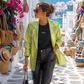 Lemon Glow Blazer – Metallic-Look Oversize Blazer | Statement-Piece in Limettengrün