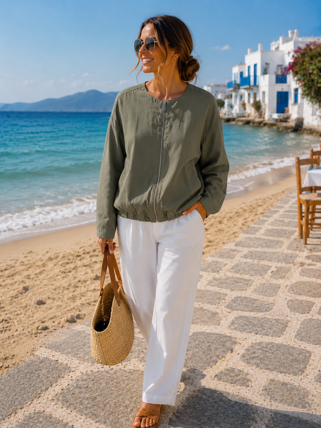 JC SOPHIE Olive Green Bomber Jacket – Chic Oversized Cotton Look