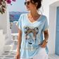 Women's T-Shirt with Print and Rhinestones – Unique Piece – Cotton (US 8–12)