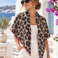 Damen Dreieckstuch Leo mit pinker Kante | Leoprint Halstuch in Beige-Schwarz-Pink