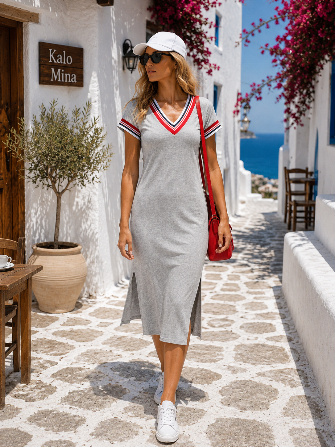 💚 Milano Sport Chic Maxi Dress Khaki – Summer Favorite with V-Neck & Leg Slit (34-38)