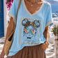Damen T-Shirt mit Print und Steinchen – Gesichtmotiv – Baumwolle (38–42)