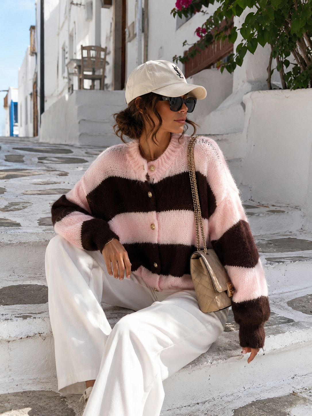 Cardigan „Cocoa Dream“ – Kuschelige Oversize Strickjacke in Rosa & Schokobraun (38–44)
