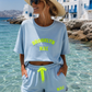 Damen Zweiteiler Hellblau – Brooklyn N.Y.C Shirt & Shorts Set Baumwolle 42-44
