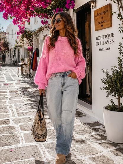 Oversize Strickpullover Damen Neon | Pink, Orange, Gelb & Hellblau | 38–44 | Mohair-Wollmix