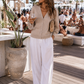 Lumina Damen Viskosehose Weiß – Elegante Sommerhose mit Gummibund & Seitentaschen | Premium Boutique Look