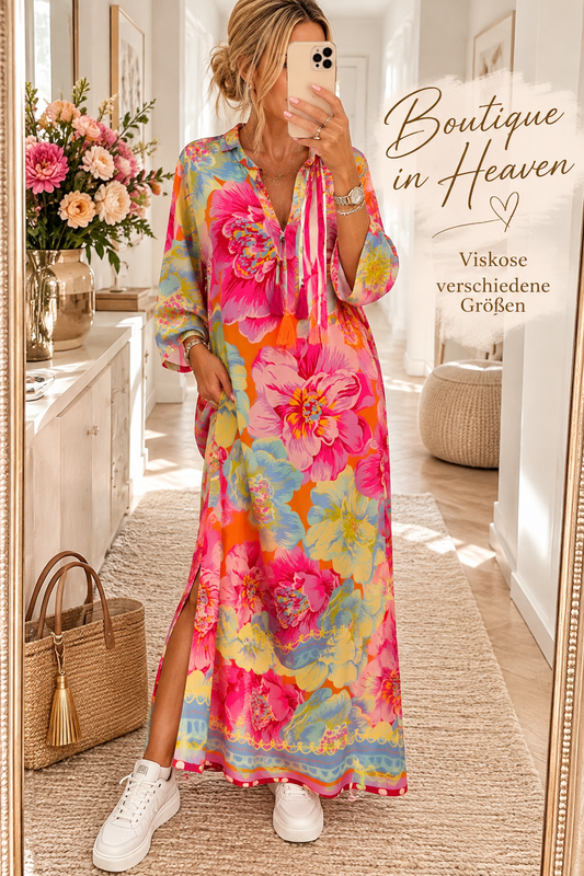 Yippie Hippie Maxikleid Tropical Paradise | 100% Viskose, Seitentaschen, Seitenschlitze & Glockenärmel 🌺☀️✨Das Letzte Kleid in XS!!!