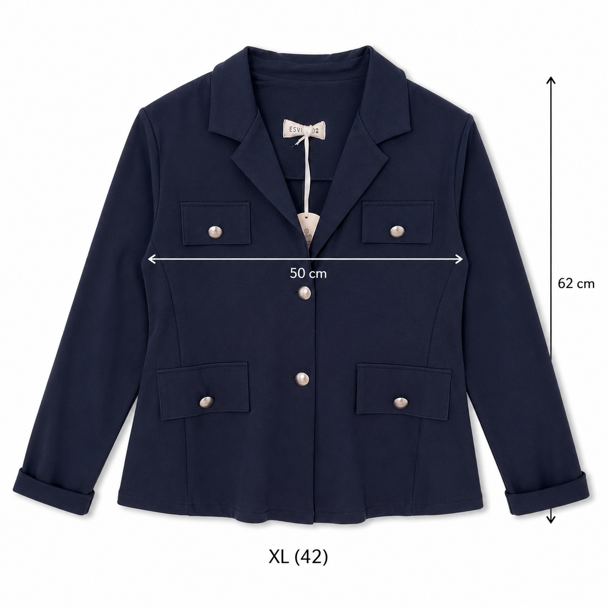 ESIVID Damen Blazer Navy – Eleganter Stretch Blazer mit Silberknöpfen | XL (42)