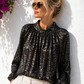 Leo Glamour Bluse Silber-Schwarz – edle Viskosebluse mit Stehkragen | 38–42