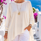 Damen Oversize Longshirt Creme mit Rückenschriftzug – Vokuhila Schnitt Gr. 40–48