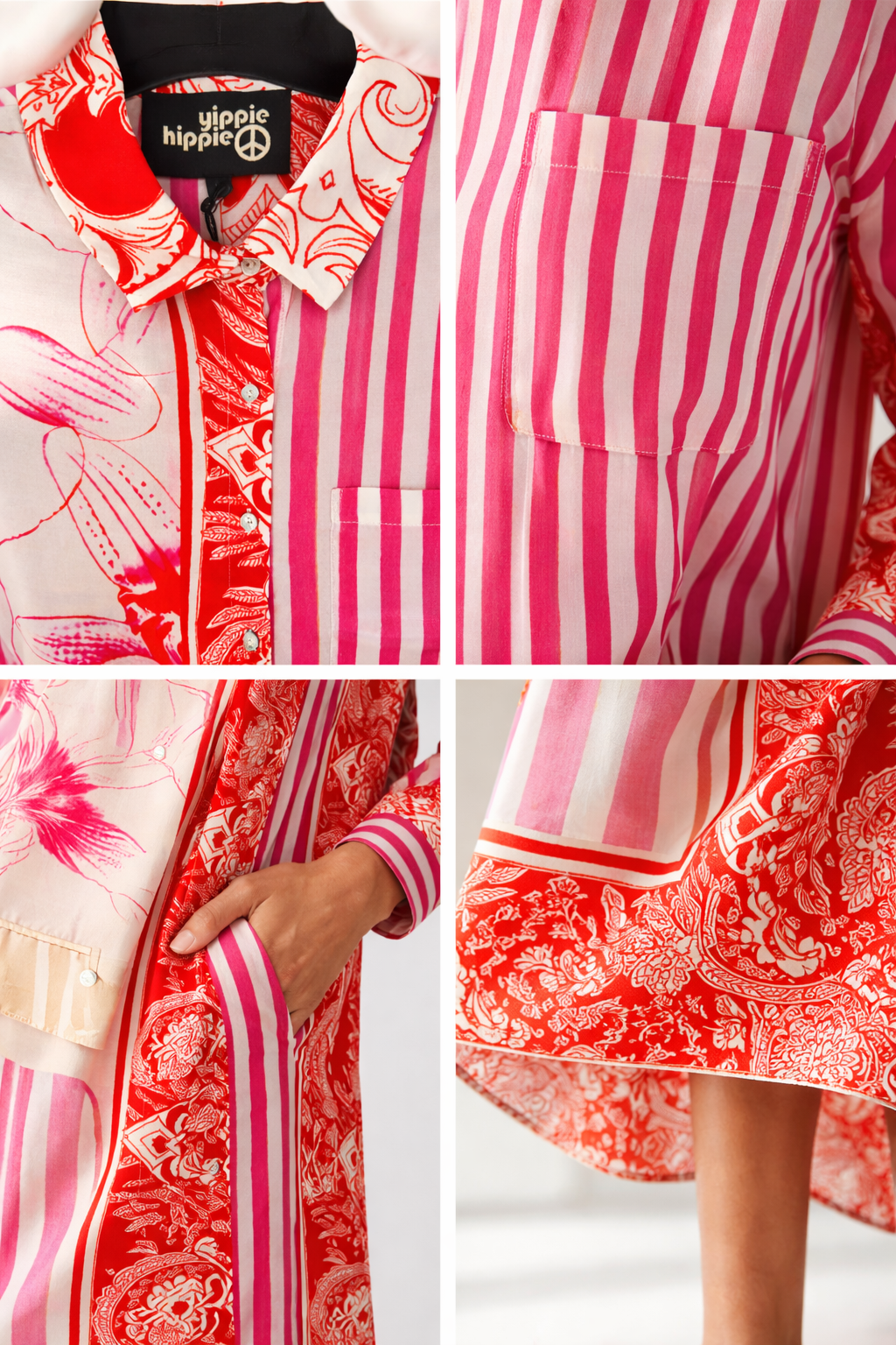 Yippie Hippie Damesjurk Roze-Rood met Printmix