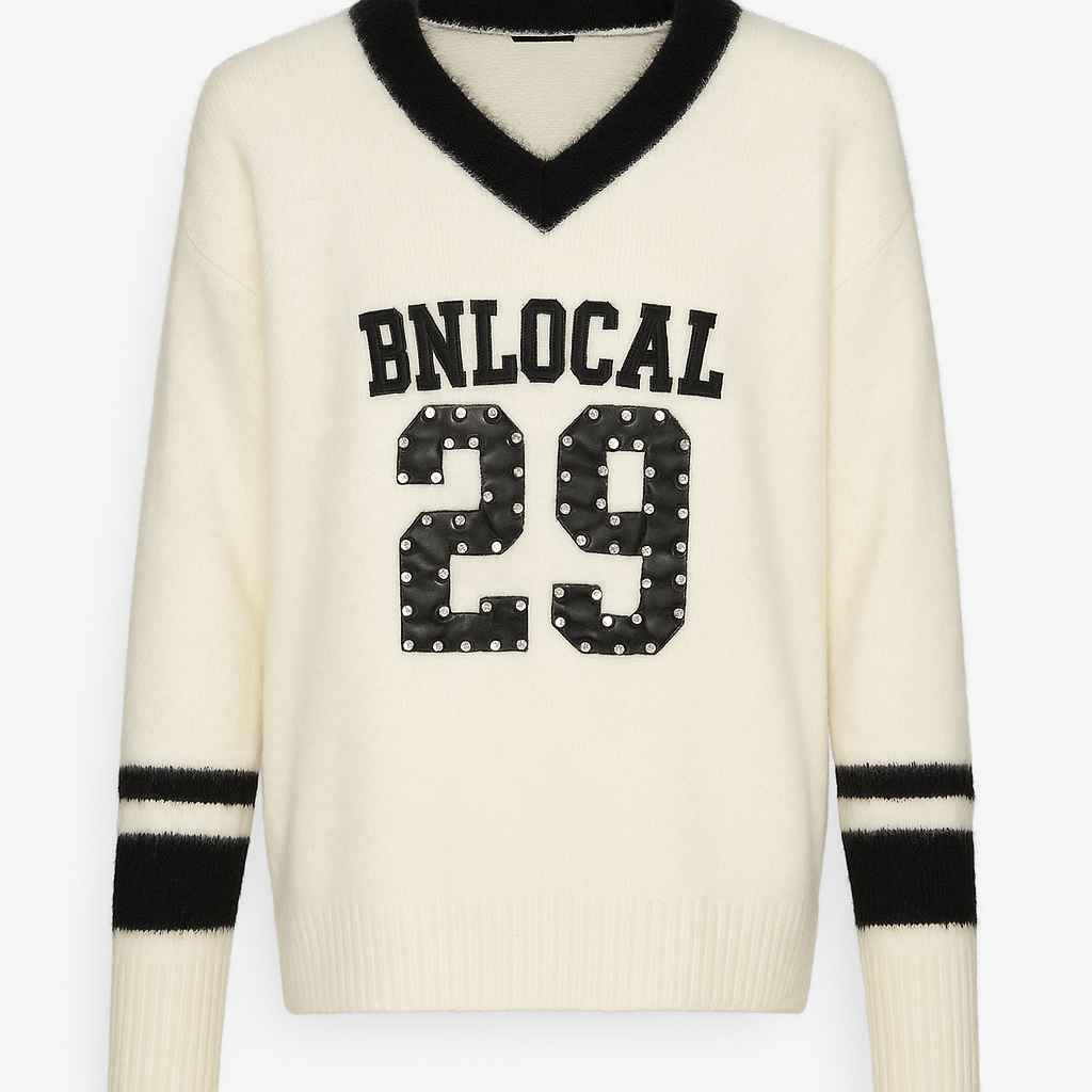 Pullover „Varsity Glam“ – Creme/Schwarz