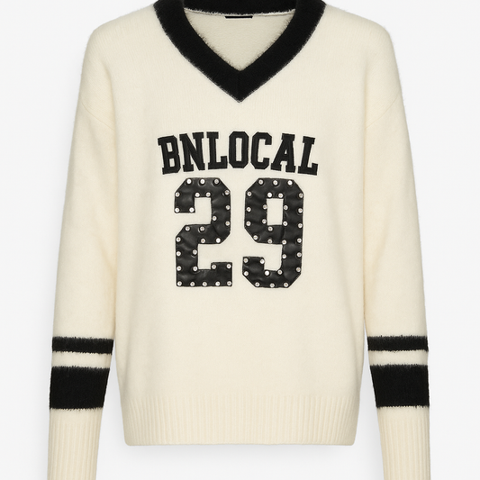 Pullover „Varsity Glam“ – Creme/Schwarz