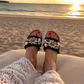Black Boho Platform Sandals with Shells – Ibiza Glam Slides ✨