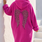 Curvy Longjacke Weiß und Pink mit Kapuze & Strassflügeln Oversize Gr 44-54