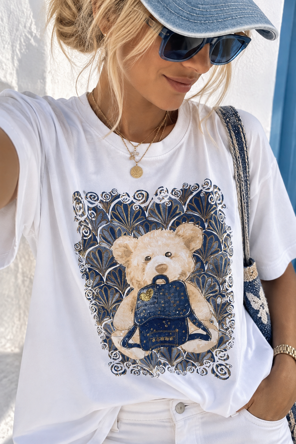👑 Teddy Glam Luxury Shirt – Exklusiver Goldprint mit Teddy & Designer-Bag | 38–42 👑
