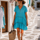 Exklusive Boho Luxus Tunika Türkis – Oversize Baumwollkleid mit Neonquasten (36–46)