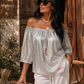 Yippie Hippie Metallic Blouse "Silver Breeze" – Off-Shoulder & Short-Sleeved