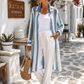 🌊 Coastal Chic Cardigan Knit Dress - Blue-White Crochet Look with Vacation Flair 34-38