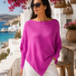 Asymmetrischer Feinstrickpullover mit Wasserfall-Ausschnitt – Lila & Rosé 34-38