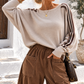 Damen Pullover mit Seitenstreifen – Flauschig, Fledermausärmel, Gr. 38–42+, Rosa Beige Braun Bordeaux